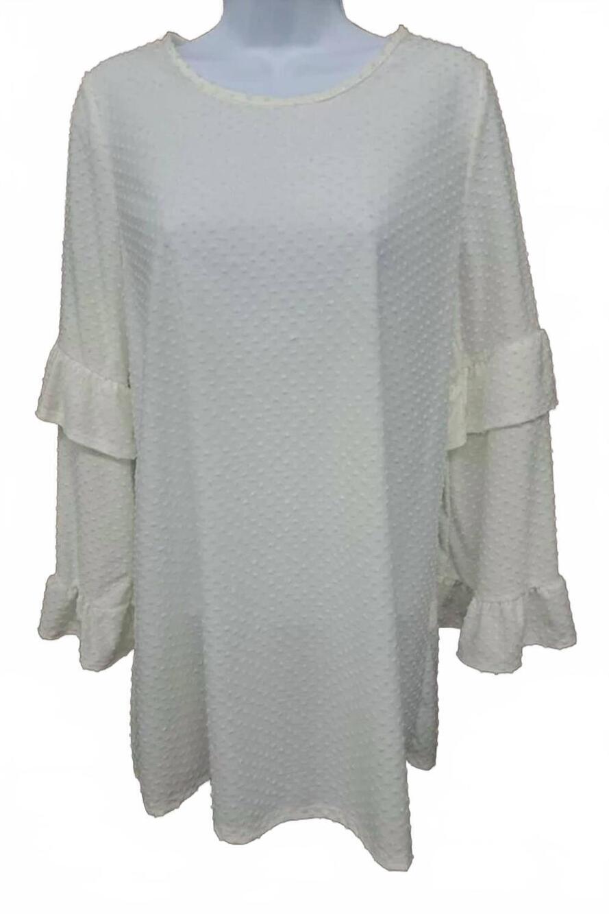 NEW VINE & LOVE women's swiss dot ruffle shirt in white
